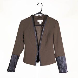 H&M Women's Blazer Jacket Olive Green Black Faux Leather Stretch Work Suit 2